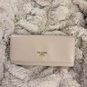 Authentic, Prada Saffiano Clutch Wallet on Chain - Cameo